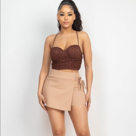 Zippered Solid Wrap Drawstring Skorts - Picture 2 of 6